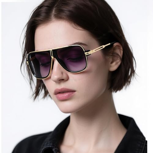 IGnaef Vintage Oversized Aviator Sunglasses for Women Men, Retro Tangle Free Square Gold Metal Sun Glasses IF33382