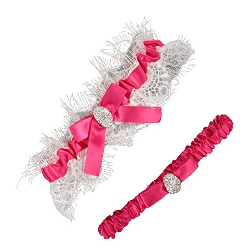 Image of White Lace Wedding Garters Bridal Garter Set for Women Bride Garters With something Blue