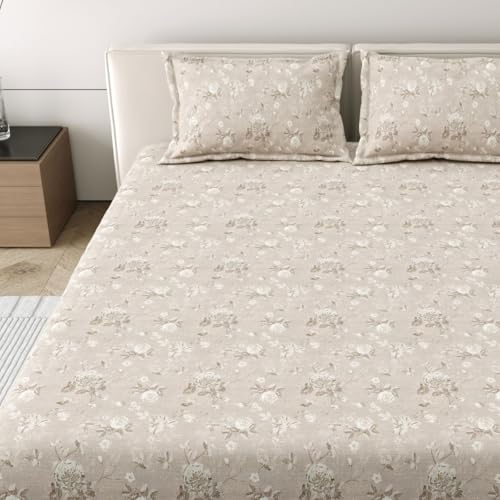 Image of Mafatlal 186 Tc Corsica Cotton Bedsheet King Size | 274 X 274 Cm | Modern Kidakka Virippu for Summer Nights | Pure Cotton Bedding for Comfortable Sleep | Soybean Brown Color