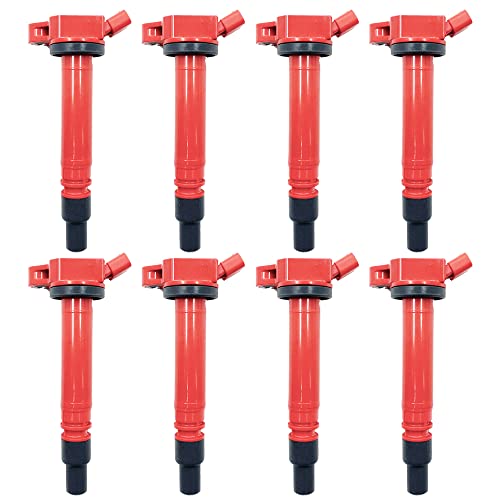 8PCS HIGH ENERGY PERFROMANCE RED TOP IGNITION COILS ARK-IG507-R UF507 UF587 UF630 9091902256 90919A2005 FOR Toyota Tundra Sequoia Land Cruiser Lexus GX460 LS460 LS600H LX570 4.6 5.0 5.7 V8 1UR 2UR 3UR