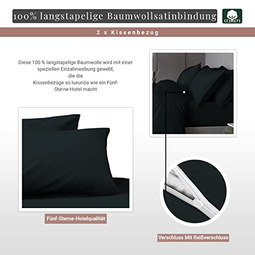Pizuna 2er Pack Kissenbezug 70 x 90 cm Baumwolle Schwarz 400 Fadenzahl – Ansicht 4