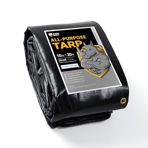 GUARD SHIELD Extreme Heavy Duty Black Poly Tarp 10x20 Feet Cover Waterproof Tarps 20mil Thick UV and Tear Resistant Tarpaulin