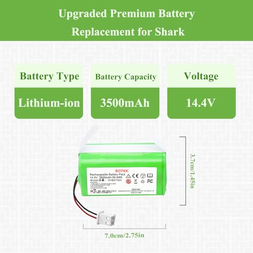 Image of Upgraded 3500mAh RVBAT850 Battery Replacement for Shark Vacuum, Suitable for Rvbat850 Shark Ion Battery R75, RV761, RV850C, RV1000S, RV1100VL, RV101AE, UR1000SR, RV700 N, RV720 N (2-Prong)