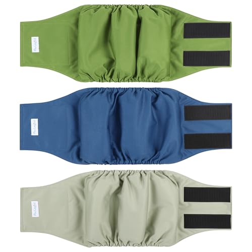 Image of Paw Legend Washable Dog Belly Band Wrap Diapers for Male Dog | High Absorbing Puppy & Doggy Diapers Male (3 Pack,Army,Grey,Navy,Medium)