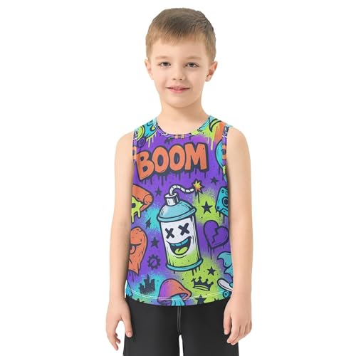 JUNZAN Street Graffiti Tank Tops for Children Sleeveless Summer Vest Tee Kids Clothes for Basketball Sports Beach 3T2
