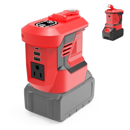 300W Portable Power Inverter for Makita 20V, DC to AC 110V Outdoor Generator Battery Converter with Type-C & Dual USB, Portable Power Station with LED Light (Battery Not Included) (Red)