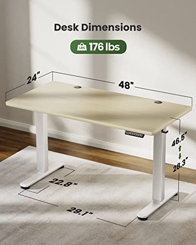Marsail Electric Standing Desk, 48 * 24 Inch Standing Desk Adjustable Height, Stand Up Desk For Home Office Furniture Computer Desk 4 Memory Presets With Headphone Hook #TOP6