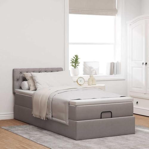 Willood Boxspringbett mit Matratze & LEDs Taupe 80x200 cm Stoff Knopfheftung Design Willood Boxspringbett mit Matratze & LEDs Taupe 80x200 cm Stoff Knopfheftung Design