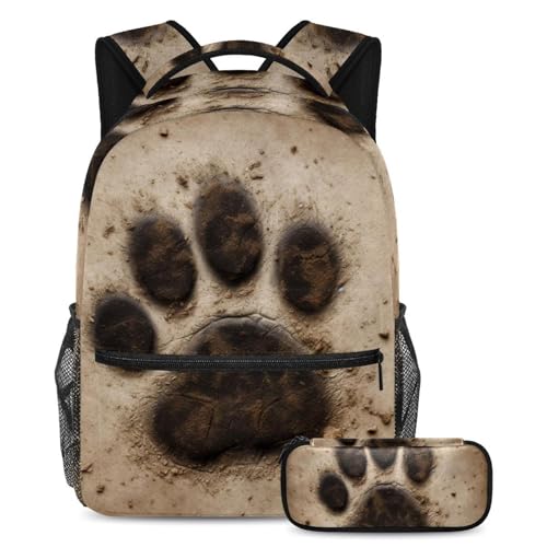 Ensemble cartable avec motif pattes de chien et chat pour écoliers, grand sac à dos et trousse