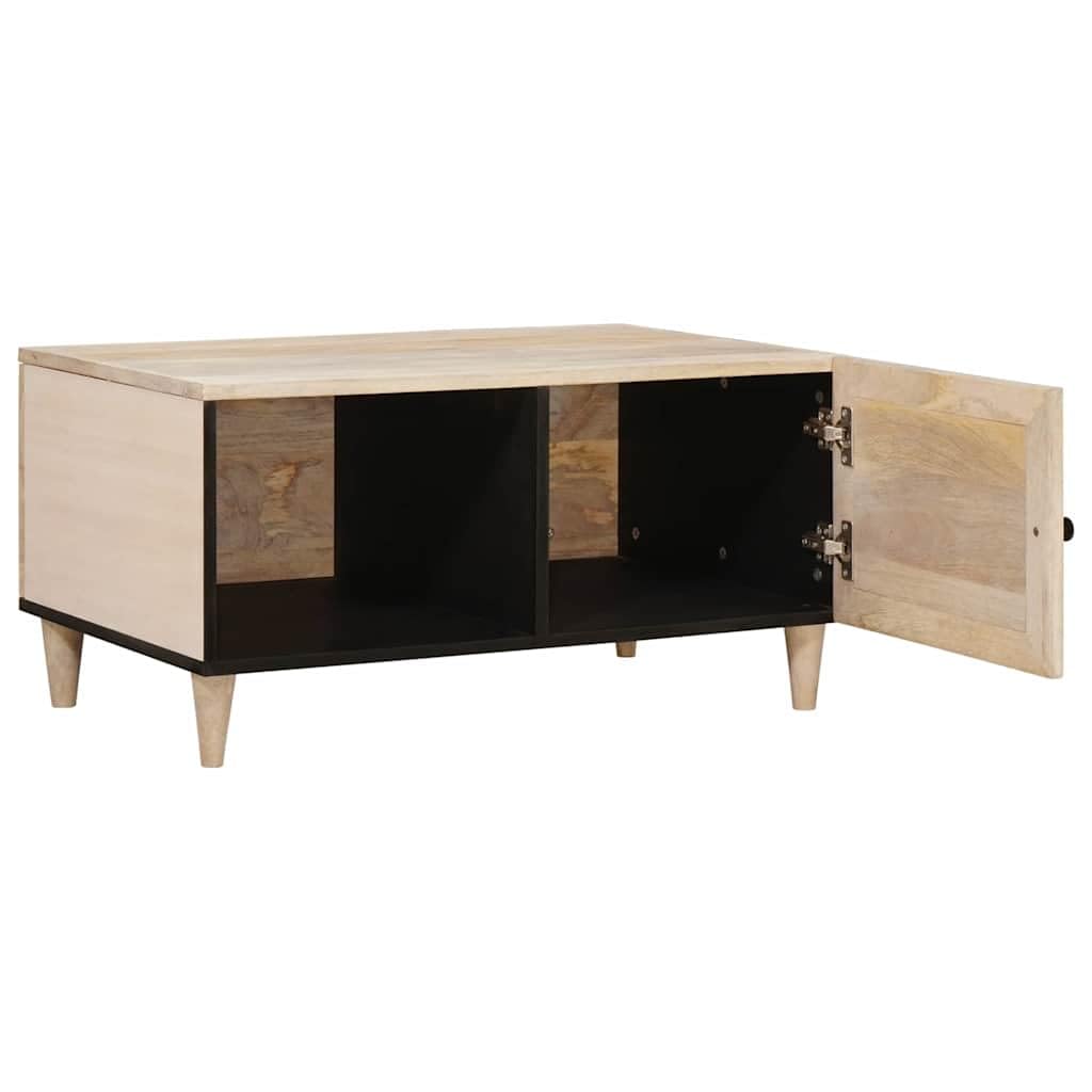 Mesa de centro blanca de 100 x 54 x 40 cm, mesa auxiliar de madera y acacia, con espacio de almacenamiento y 1 puerta, patas modernas en forma de cono para salón