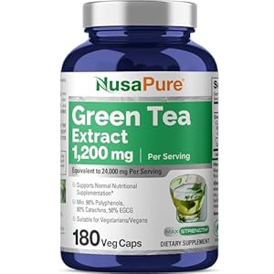 NusaPure Green Tea 20:1 Extract, 24000mg, 180 Vegan Capsules, 50% EGCG, 98% Polyphenols, 80% Catechins