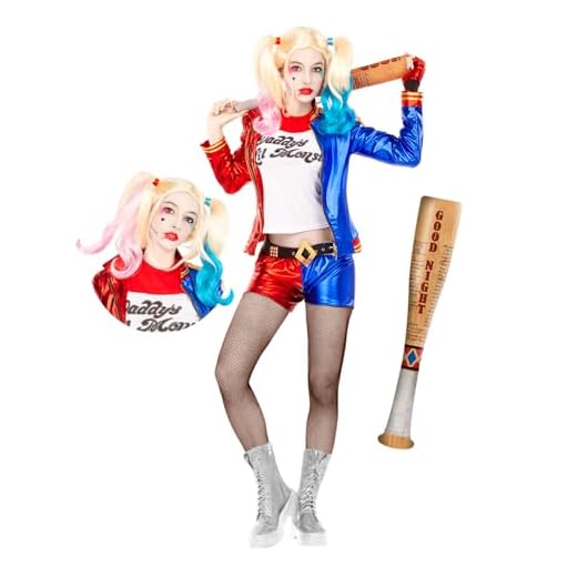Funidelia | Disfraz de Harley Quinn con Peluca y Bate Hinchable Escuadrón Suicida para Mujer Disfraz para Adultos y Divertidos Accesorios para Fiestas, Carnaval y Halloween - Talla L