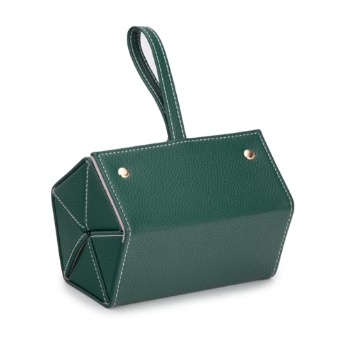 Image of Brouk & Co Leah 5 Eyewear & Jewelry Case - Pebbled Vegan Leather, Foldable Case, Snap Closure, Hanging Loop, Interior Mirror, 5 Compartments: Sunglasses and Jewelry (Green)