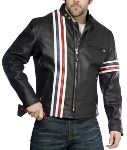 Peter Fonda's Iconic Easy Rider Black Leather Biker Jacket with USA Flag (Faux Leather, L)