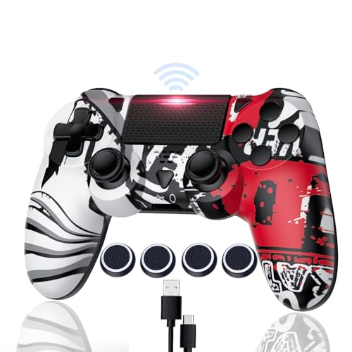 Gamrombo Wireless Controller für PS4 mit Kappen Dual Vibration Kabellose Gamepad mit Turbo/3.5mm Audio Jack/Touch Pad/Joystick caps Compatible with Ps-4/Pro/Slim/PC