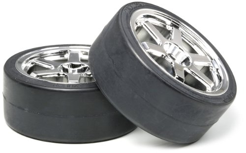 Pneus drifting Tamiya et jantes chromées 6 branches pour modélisme 1/10