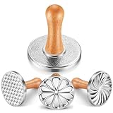 OPPEIN Cookie Stamps Set of 3, Metal Cookies Press Cutter Mold with Wooden Handle, Cookie Decorating Supplies for DIY Baking, Cake, Pastry, Gift Package