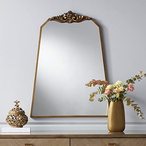 Noble Park Morrey Crown Top Vanity Decorative Angled Wall Mirror Vintage Rustic Lush Gold Metal Geometric Frame 25 3/4" Wide For Bathroom Bedroom Living Room Home House Office Entryway #TOP6