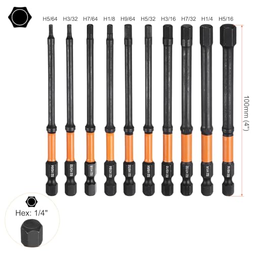 Puntas hexagonales largas para sacar tornillos difíciles de 100 mm con vástago de un cuarto 3