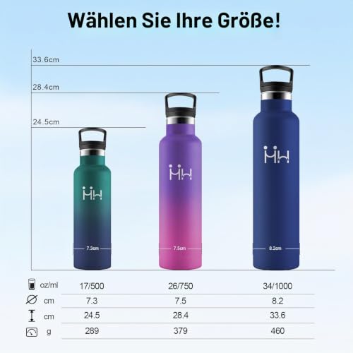Thermosflasche 1L, Edelstahl Trinkflasche mit Strohhalm, Vakuum Thermosflasche, Einhandöffnung, Kohlensäure Geeignet… – Ansicht 5