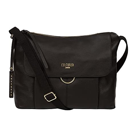 Cultured London Chancery Women's 32.5cm Biodegradable Leather Shoulder Bag with Zip-Over Top, 100% Cotton Lining and Adjustable Fabric Shoulder Strap in Black CLT20-94 Cover