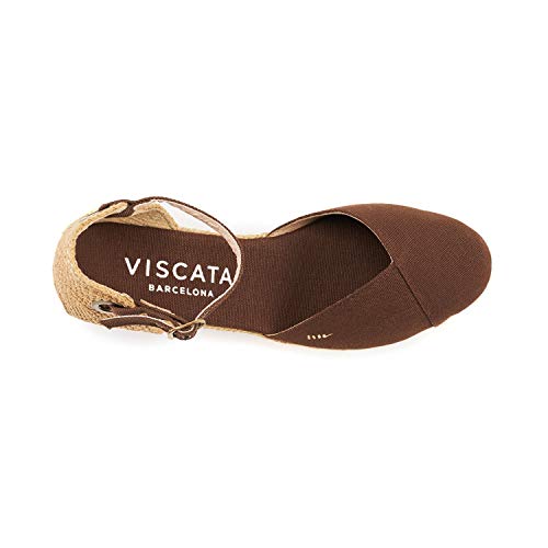 Image of Viscata Pubol Espadrille Canvas Low Wedges with Ankle Strap Spain Handmade 2 inch Heel Women's Sandals with Breathable Organic Cotton Canvas and 100% Natural Jute for all Occasions: Casual, Work, Party