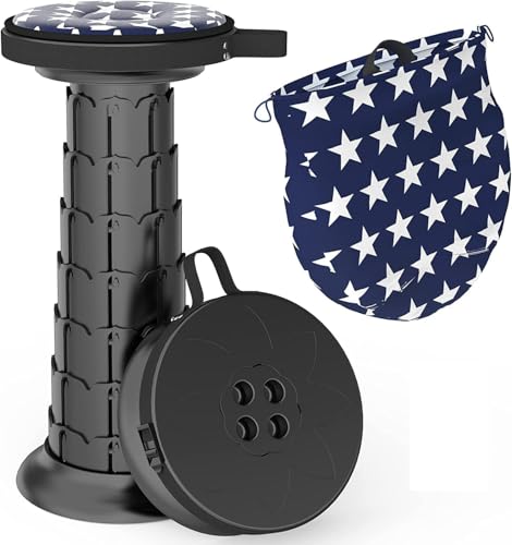 ALEVMOOM Upgraded 20.4' Portable Collapsible Folding Stool with Cushion Retractable Telescoping Stool for Adults Sturdy Capacity 550lbs Camping Chair for Outdoor Hiking Garden BBQ with Bag