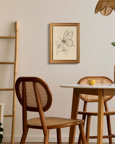 Image of VIYYIEA Vintage Gold Framed Wall Art for Living Room, Butterfly Canvas Prints Home Decor, Sketch Painting Picture, Bedroom Wall Decor Gifts for Friends or Family -【Dancing with Flowers】-(16L x 12W)