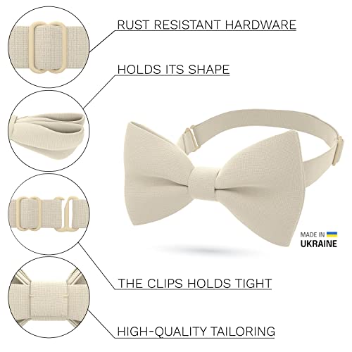 Bow Tie House Boys Classic Pre-Tied Bow Tie Formal Solid Tuxedo (Medium, Ivory-Beige)