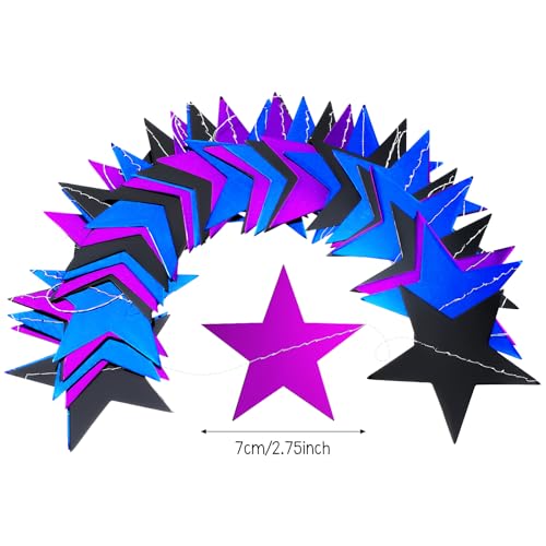 Image of Patelai Glitter Star Garland Banner 2026 Graduation Decor 130 Feet Star Hanging Banner Twinkle Backdrop for Party Birthday Classroom Wedding Supplies(Blue,Black,Purple)
