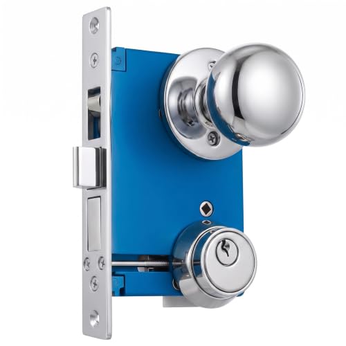 Tandefio 1 Set Double Cylinder Mortise Lock, Right Hand Reverse, Silver