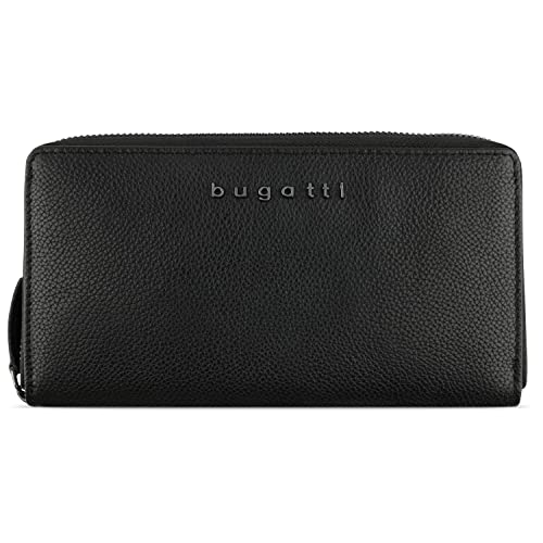 Portefeuille bugatti Bella zippé : protégez vos cartes avec ce modèle en vachette noire