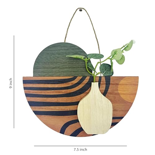 Image of Art Street Boho Art Wall hanging Semicircle MDF With Artificial Plant for Home & Office Decor, Living Room Decoration -Size: 9x7.5 Inch