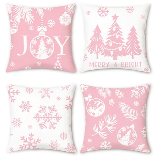 COZZSNUGE Weihnachten Kissenbezüge 45 x 45 cm, Rosa Weihnachtsbaum...