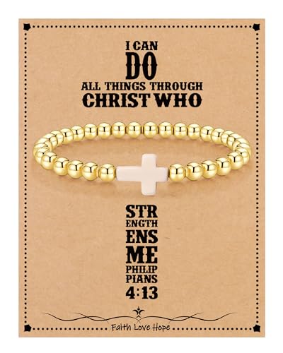 Image of Cross Bracelets for Women, Christian Gifts for Women Stocking Stuffers for Teens Cross Bracelet Imperial Nature Stone Bead Bracelet Confirmation Baptism Gift for Teen Girls Christmas Religious Gift Cathlic Faith Jewelry
