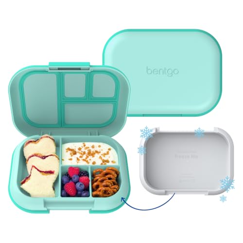 Bentgo Chill Kids Leakproof Lunch Box - 4-Compartment Bento Box with Built-In Ice Pack, 3.3 Cup Capacity, BPA-Free, Microwave & Dishwasher Safe Tray, Ages 3–7 (Aqua)