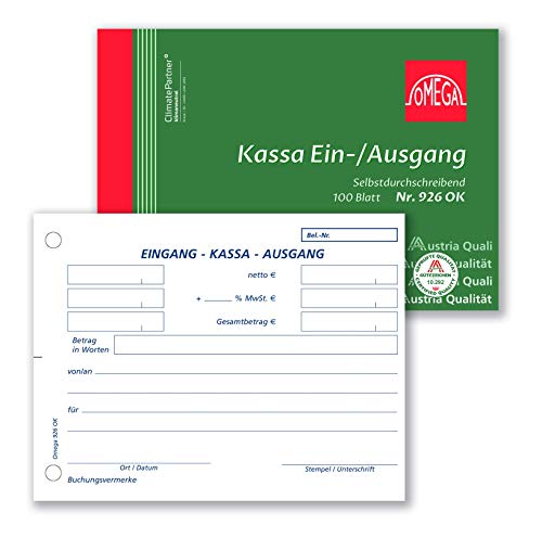 Omega Druck Kassaein-/ausgangsbuch SD A6/quer 1 x 100 Blatt Papierfolge, weiß Cover