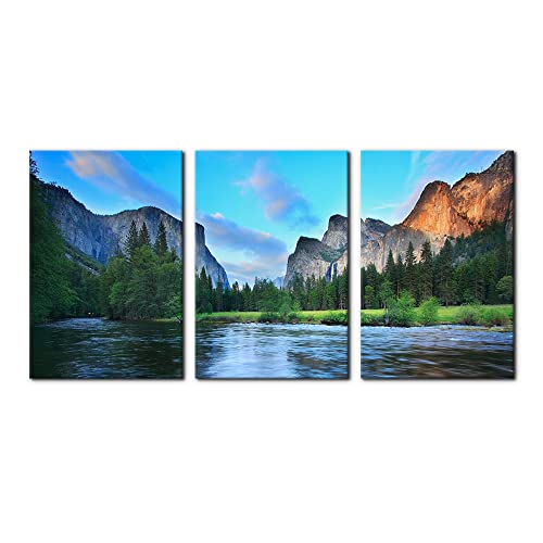 Pacimo Mountain Canvas Wall Art Panorama of Yosemite Valley Pictures Painting National Park Modern Artwork Lake Nature Landscape Framed Wall Art for Living Room Bedroom Office Wall Decor - 16"x24"x3