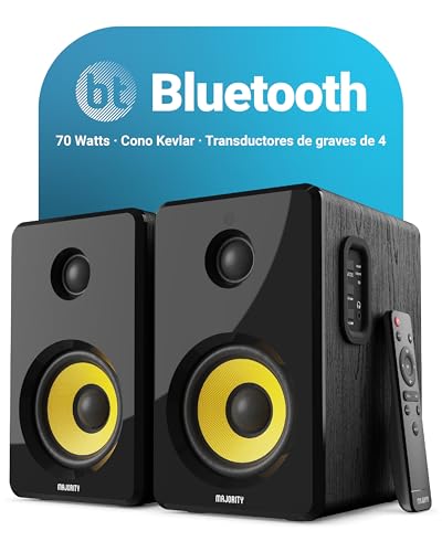 MAJORITY D40X Altavoces Autoamplificados | Bluetooth Monitores de Estudio | 70W Cono de Kevlar Altavoces HiFi | Activos Altavoz Professional con Entrada Óptica, RCA, USB y AUX | Mando a Distancia