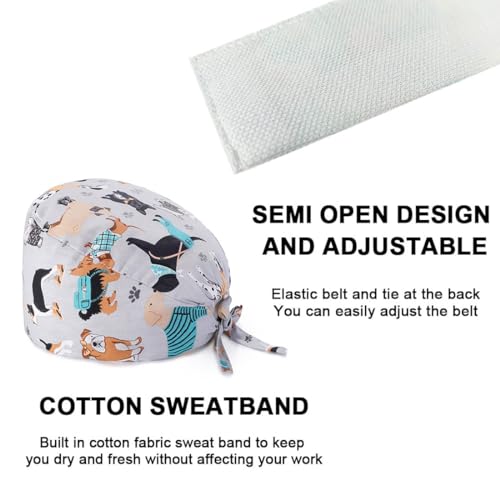 LEEQBCR 1 Stück Chirurgenmütze aus Baumwolle mit Knopf Kochmütze Arbeitsmütze Bedruckte Krankenschwestermütze Unisex Staubmütze für Männer Frauen (Grau)