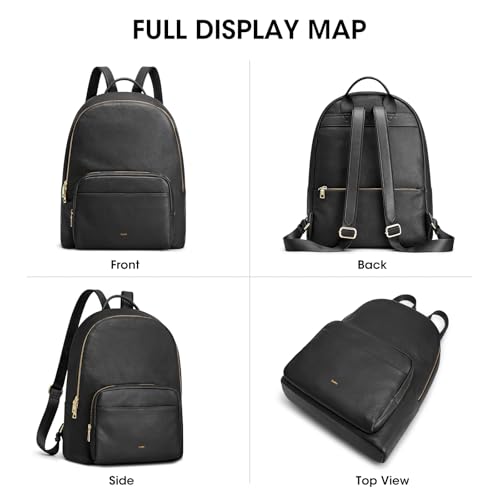 Image of Kattee Leather Backpack for Women with Back Zipper Pocket, Black | Back zipper pocket for easy access to cards and essentials on the go.
