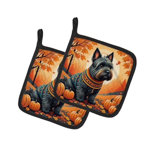 Caroline's Treasures DAC1069PTHD Scottish Terrier Fall Pair of Pot Holders Kitchen Heat Resistant Pot Holders Sets Oven Hot Pads for Cooking Baking BBQ, 7 1/2 x 7 1/2
