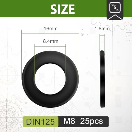 Jeboler Unterlegscheiben M8 Schwarz, 25 Stück Edelstahl Beilagscheiben DIN 125 A2 V2A Karosseriescheiben Flach Unterlegscheiben, Rostfreie Flat Washers für Schrauben & Muttern & Gewindestange