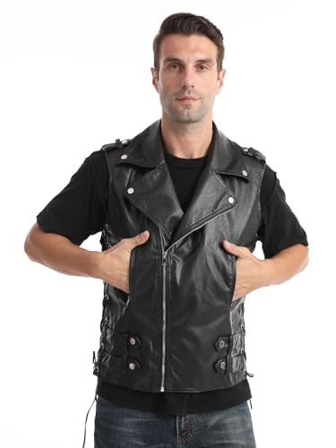 Fashion Mens Faux Leather PU Motor Biker Vest Zippers Slim Fit Sleeveless Waistcoat4