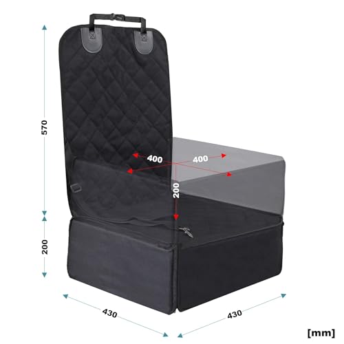WilTec Autositz für kleine bis mittlere Hunde 100x45 cm mit Sicherheitsgurt, Hundesitz für Vordersitz und Rücksitz, Schwarz