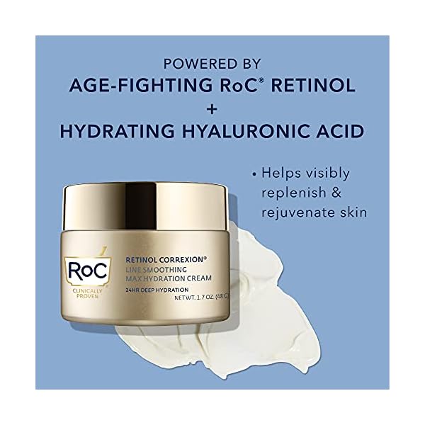 RoC Retinol Correxion Max Daily Hydration Anti-Aging Face Moisturizer with Hyaluronic Acid for Fine Lines, Dark Spots, Post-Acne Scars, Oil Free, Stocking Stuffers, 1.7 Ounces (Packaging May Vary)