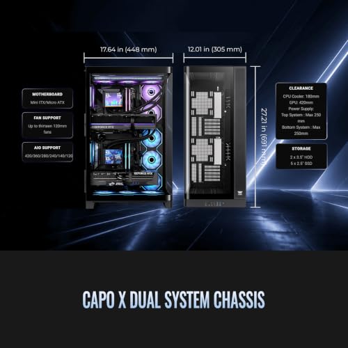 Image of Thermaltake Capo X, Dual System Chassis, mATX /mITX, Curved TG, Black