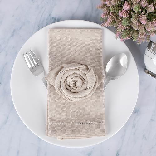 Image of FINGERCRAFT Hemstitched Cotton Table Napkins - Set of 12, 20x20 Inch, 100% Cotton Cloth Napkins with Faggoting Stitching - Durable & Elegant for Parties, Hotels, Everyday Use (Ivory Twill)