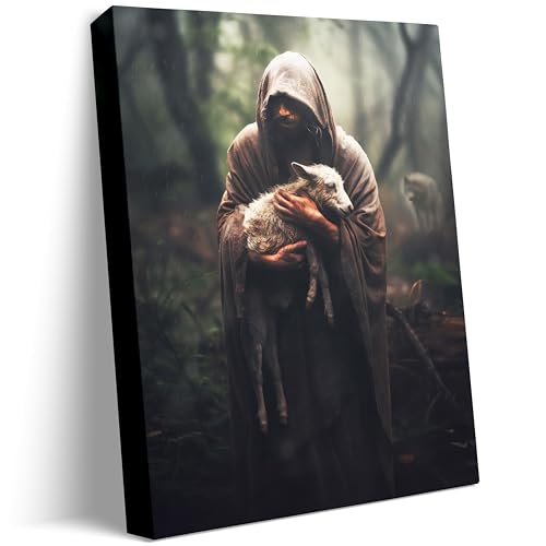 Image of GUN SUPPLIES OUTLET LLC Jesus and Lamb Canvas Wall Art Jesus Rescues A Muddy Lamb Picture Wall Art Christian Home Decor 12x16 inch