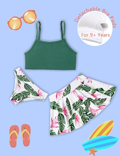 Image of Arshiner Girls 3 Piece Swimsuit for Teen Girl Tankini Swimsuits Bathing Suit Beach Bikini Swimwear with Skirt